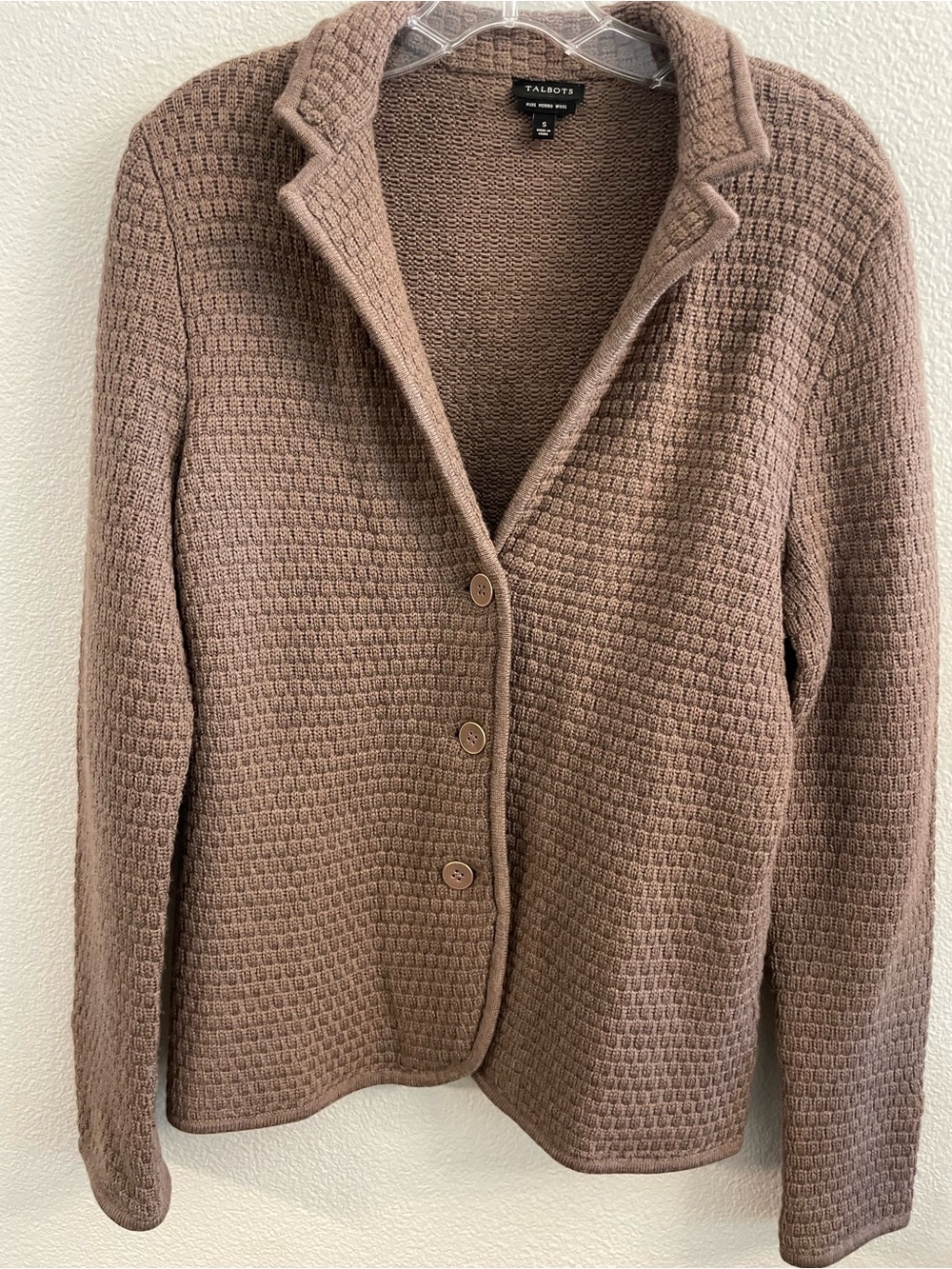 Talbots Pure Merino Wool Knit Blazer Cardigan Jacket Brown Size Small